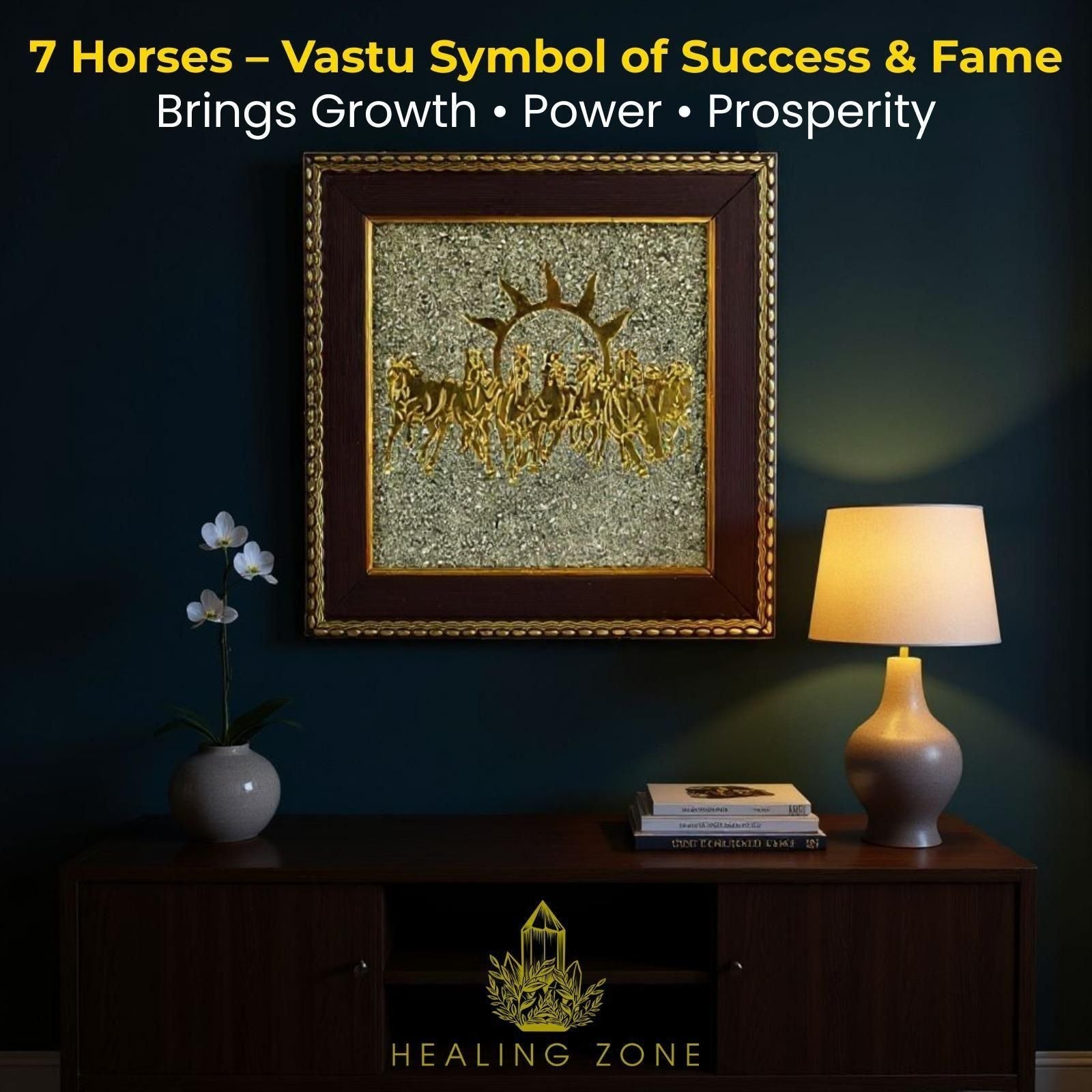 Success & Fame: Vastu Seven Horses Raw Pyrite Decor - Eazylife